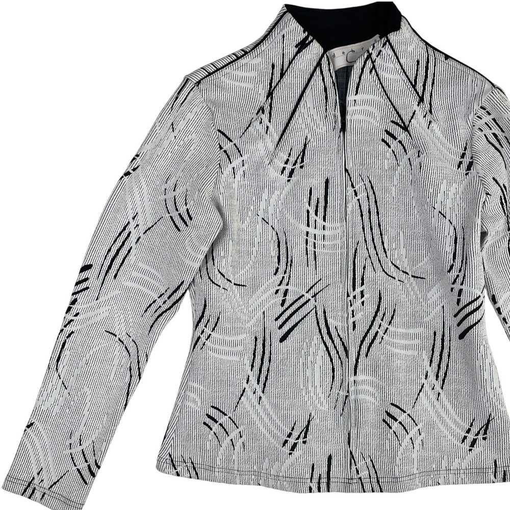 Debra C Beverly Hills Top S Black White Abstract Mock‎ Neck Long Sleeve